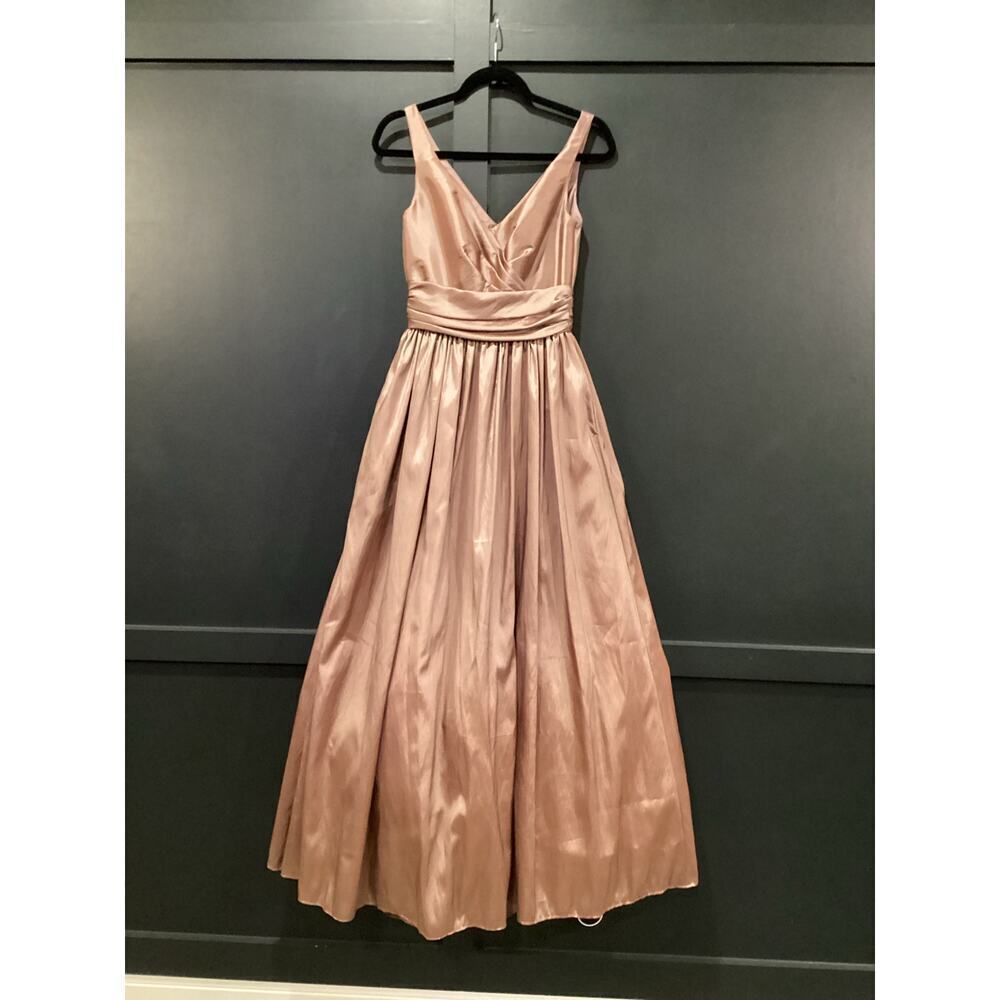 Mori Lee Madeline Gardner tafetta V Neck Bridesmaid Gown formal Pleated dress 6